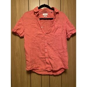 Porter & Ash 100% Linen Button Front Shirt Mens Small Coral Short Sleeve
